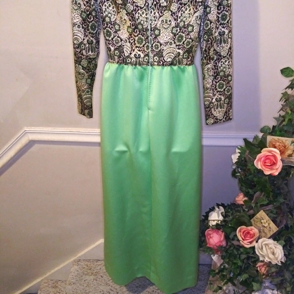 Vintage One-Of-A-Kind Handsewn Black Gold/Mint Lame´ Bodice Long Cocktail Dress - Picture 11 of 16